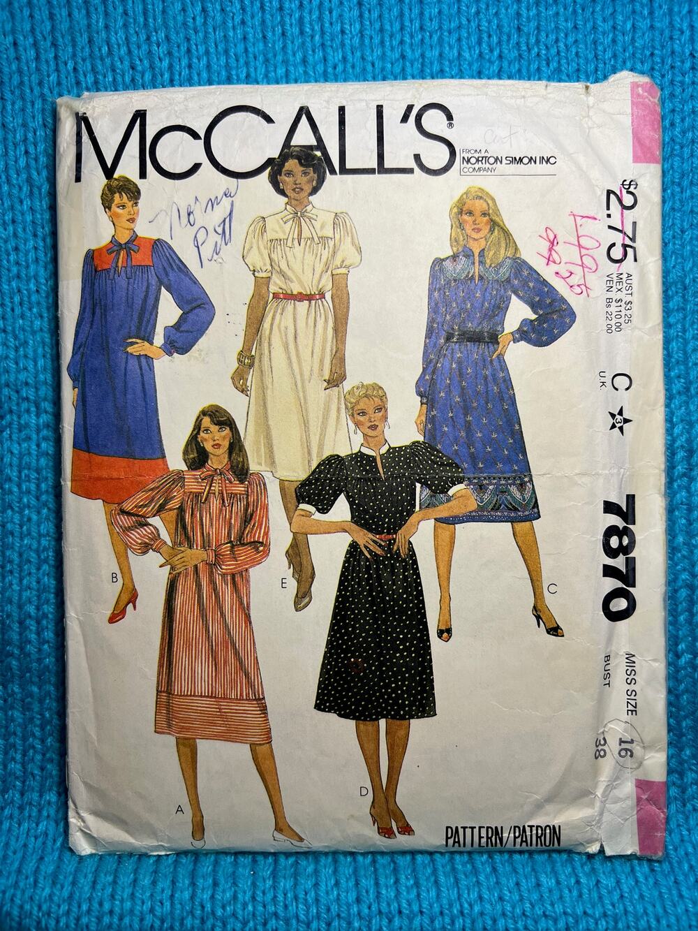 McCalls 7870 Sewing pattern Shift dress puff sleeve size 16